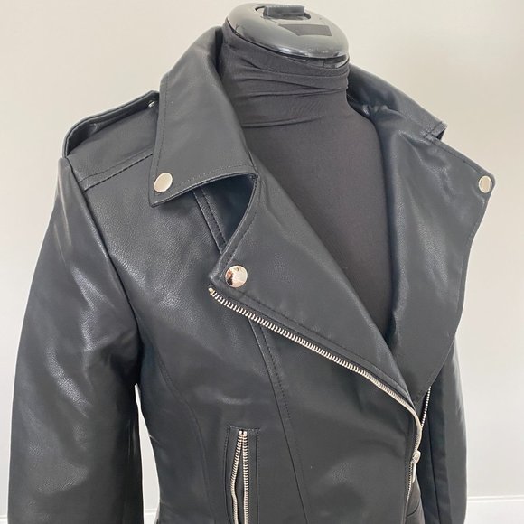 Lapel Neck Zip Up PU Biker Jacket - Picture 8 of 14